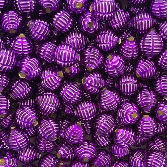 7 Purple Fancy Ribbed Balls Blown Glass Beads .625" ~ Czech Republic