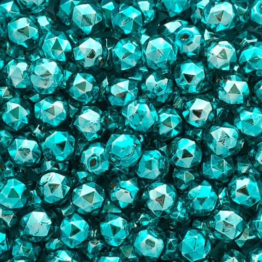 8 Aqua Faceted Ball Blown Glass Beads 13mm ~ Czech Republic