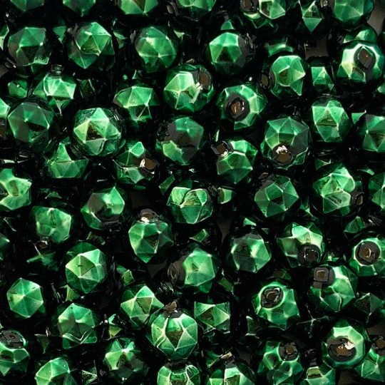 8 Dark Green Faceted Ball Blown Glass Beads 13mm ~ Czech Republic