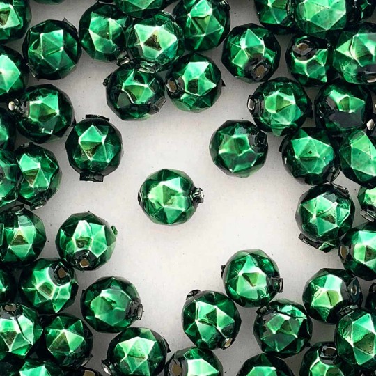 8 Dark Green Faceted Ball Blown Glass Beads 13mm ~ Czech Republic