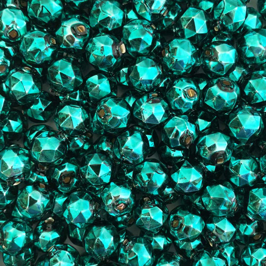 8 Dark Teal Faceted Ball Blown Glass Beads 13mm ~ Czech Republic