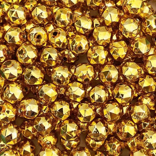 8 Gold Faceted Ball Blown Glass Beads 13mm ~ Czech Republic
