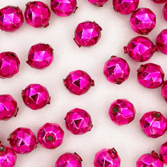 8 Hot Pink Faceted Ball Blown Glass Beads 13mm ~ Czech Republic