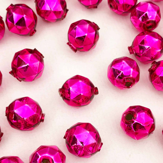 8 Hot Pink Faceted Ball Blown Glass Beads 13mm ~ Czech Republic