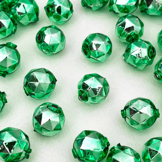 8 Light Green Faceted Ball Blown Glass Beads 13mm ~ Czech Republic