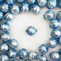 8 Pearl Blue Faceted Ball Blown Glass Beads 13mm ~ Czech Republic