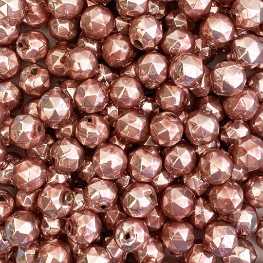 8 Pearl Rose Pink Faceted Ball Blown Glass Beads 13mm ~ Czech Republic