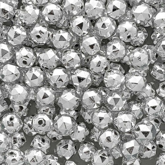 8 Silver Faceted Ball Blown Glass Beads 13mm ~ Czech Republic