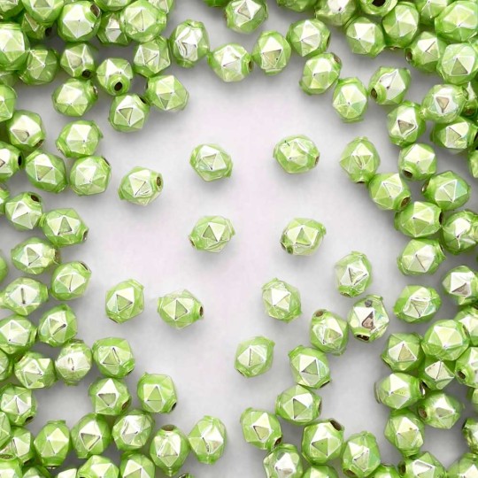 15 Pearl Green Faceted Ball Blown Glass Beads 8mm ~ Czech Republic