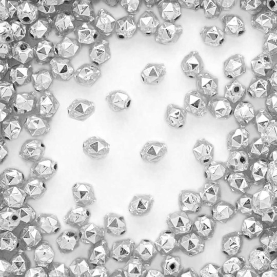 15 Silver Faceted Ball Blown Glass Beads 8mm ~ Czech Republic