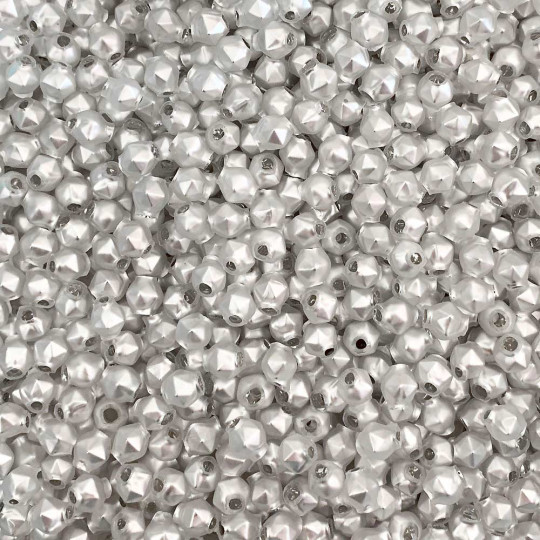 20 Matte White Faceted Ball Blown Glass Beads Tiny 6mm ~ Czech Republic