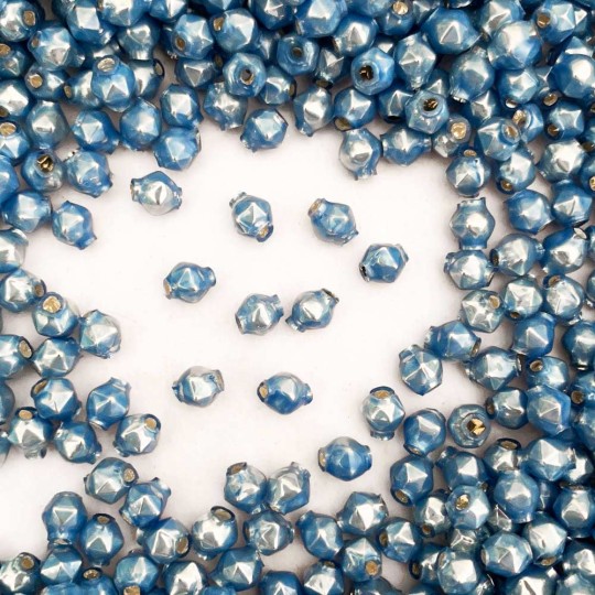20 Pearl Blue Faceted Ball Blown Glass Beads Tiny 6mm ~ Czech Republic
