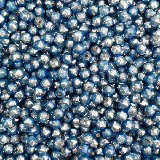 20 Pearl Blue Faceted Ball Blown Glass Beads Tiny 6mm ~ Czech Republic