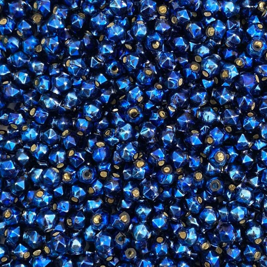 20 Blue Faceted Ball Blown Glass Beads Tiny 6mm ~ Czech Republic