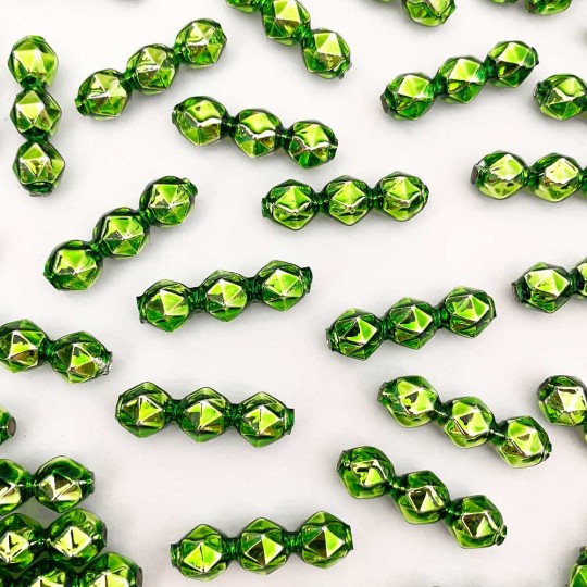 10 Green Faceted 3-Bump Blown Glass Beads 8mm ~ Czech Republic