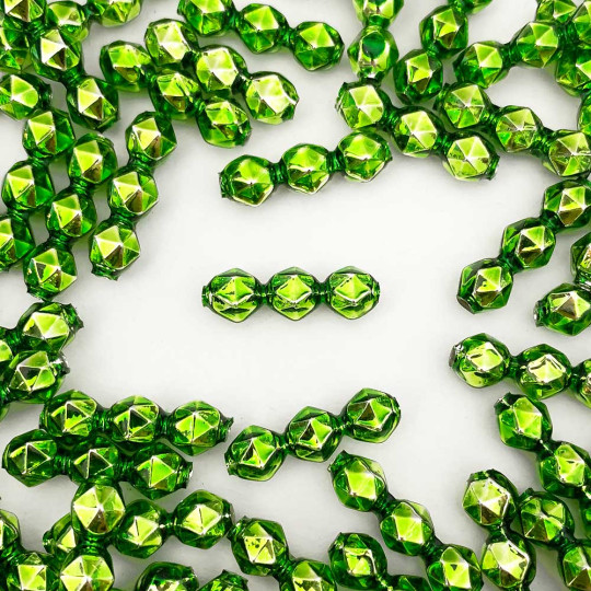 10 Green Faceted 3-Bump Blown Glass Beads 8mm ~ Czech Republic