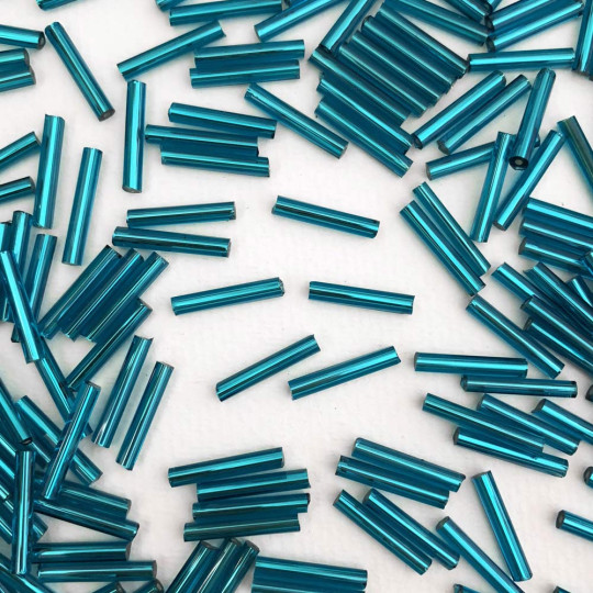 20 Aqua Glass Tube Beads ~ 15 mm