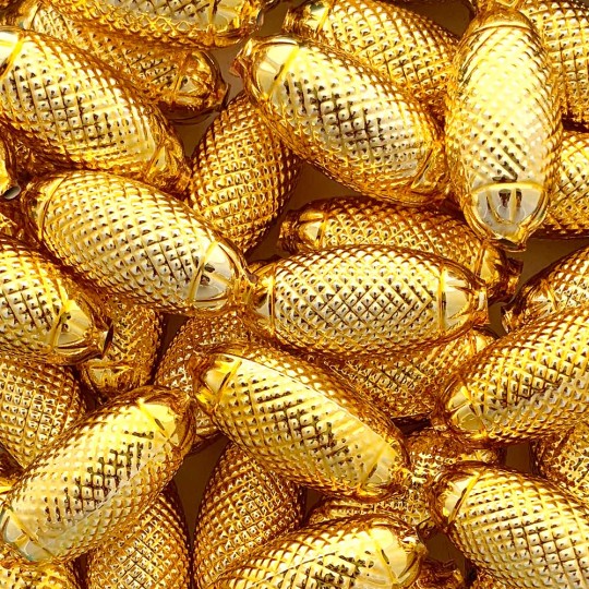 2 Gold XL Fancy Oblong Glass Garland Beads 1-1/2" ~ Czech Republic