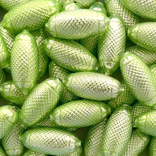 2 Pearl Green XL Fancy Oblong Glass Garland Beads 1-1/2" ~ Czech Republic