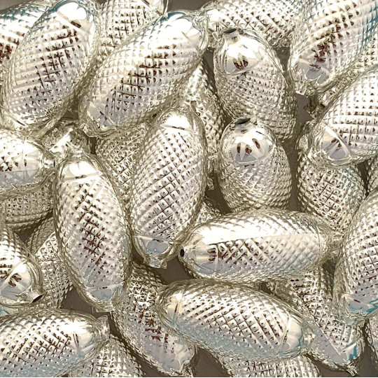 2 Silver XL Fancy Oblong Glass Garland Beads 1-1/2" ~ Czech Republic