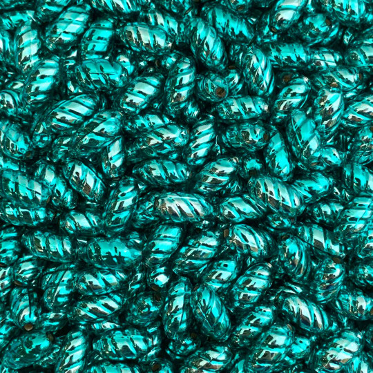 10 Aqua Twisted Oval Glass Beads 14mm ~ Czech Republic