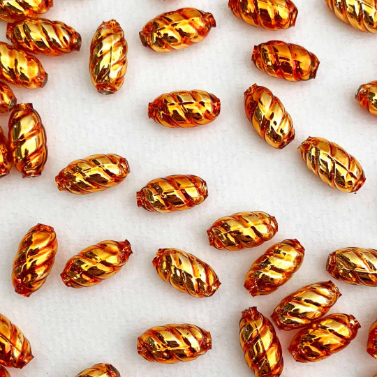 10 Copper Twisted Oval Glass Beads 14mm ~ Czech Republic