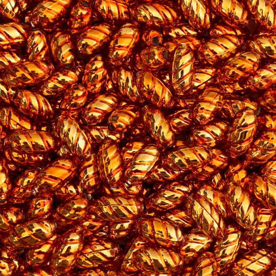10 Copper Twisted Oval Glass Beads 14mm ~ Czech Republic