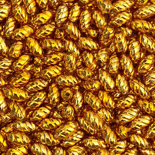 10 Gold Twisted Oval Glass Beads 14mm ~ Czech Republic