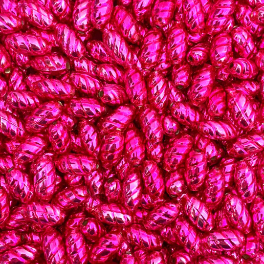 10 Hot Pink Twisted Oval Glass Beads 14mm ~ Czech Republic