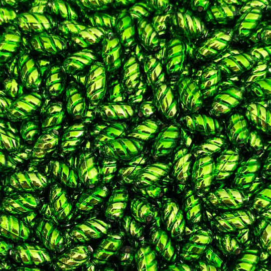 10 Lime Green Twisted Oval Glass Beads 14mm ~ Czech Republic
