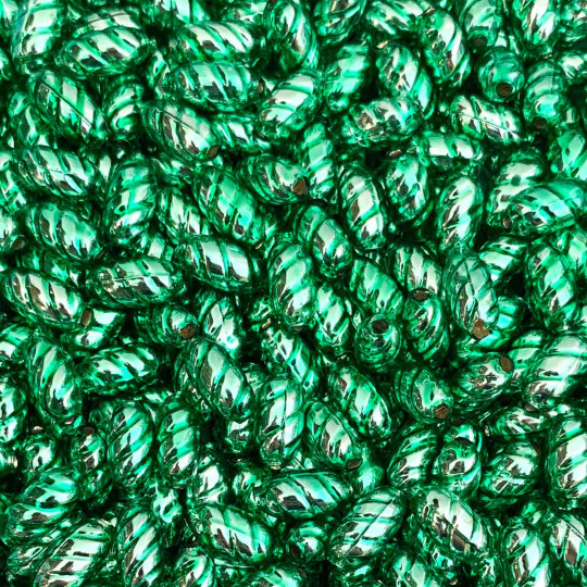 10 Light Green Twisted Oval Glass Beads 14mm ~ Czech Republic