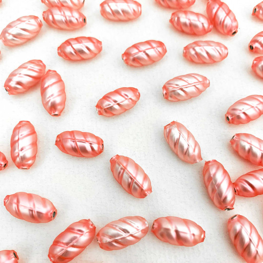 10 Matte Light Pink Twisted Oval Glass Beads 14mm ~ Czech Republic