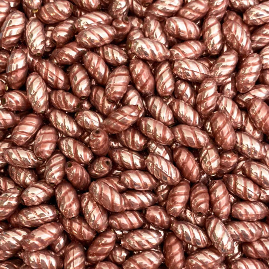 10 Pearl Rose Pink Twisted Oval Glass Beads 14mm ~ Czech Republic