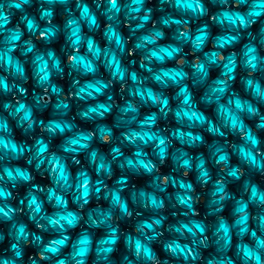 10 Pearl Teal Twisted Oval Glass Beads 14mm ~ Czech Republic