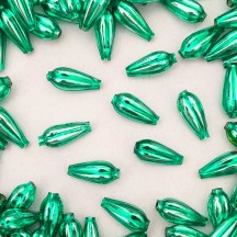 8 Green Fluted Drop Blown Glass Beads 3/4" ~ Czech Republic