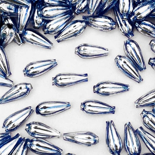 8 Light Blue Fluted Drop Blown Glass Beads 3/4" ~ Czech Republic