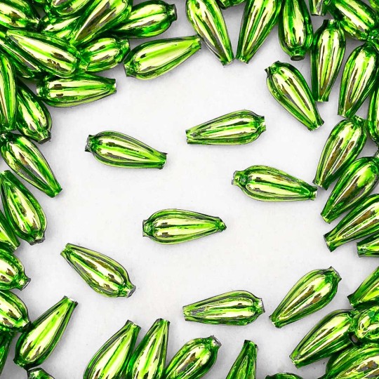 8 Lime Green Fluted Drop Blown Glass Beads 3/4" ~ Czech Republic