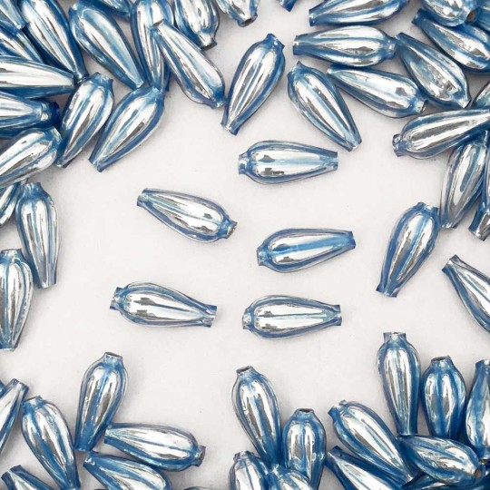 8 Pearl Light Blue Fluted Drop Blown Glass Beads 3/4" ~ Czech Republic