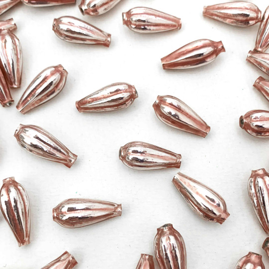 8 Pearl Rose Pink Fluted Drop Blown Glass Beads 3/4" ~ Czech Republic