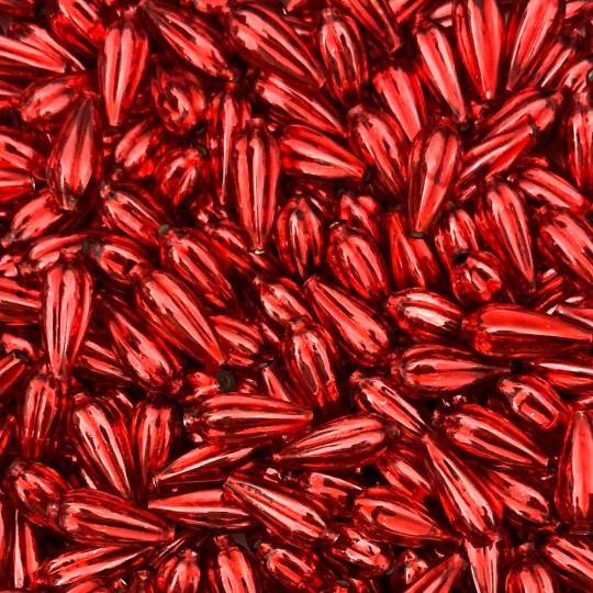 8 Red Fluted Drop Blown Glass Beads 3/4" ~ Czech Republic