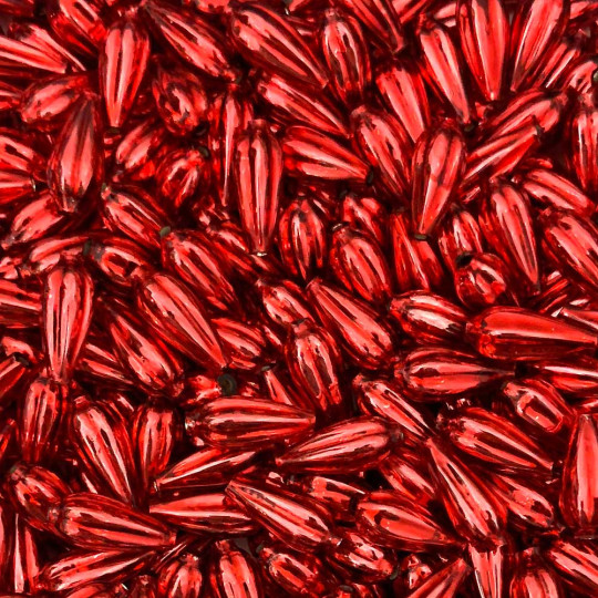 8 Red Fluted Drop Blown Glass Beads 3/4" ~ Czech Republic