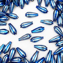 8 Blue Fluted Drop Blown Glass Beads 3/4" ~ Czech Republic