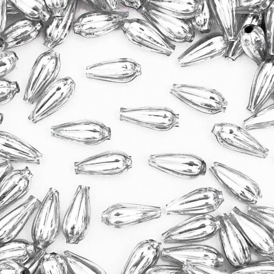 8 Silver Fluted Drop Blown Glass Beads 3/4" ~ Czech Republic