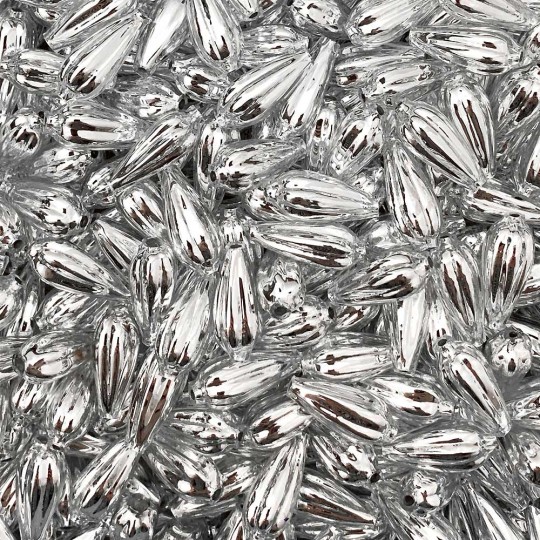 8 Silver Fluted Drop Blown Glass Beads 3/4" ~ Czech Republic