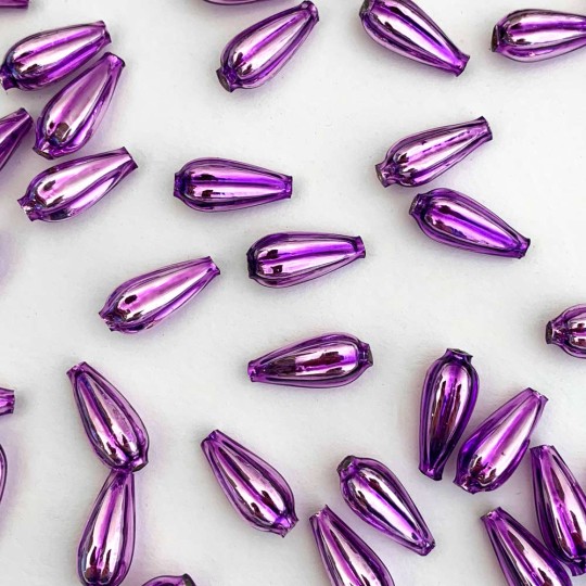 8 Violet Purple Fluted Drop Blown Glass Beads 3/4" ~ Czech Republic
