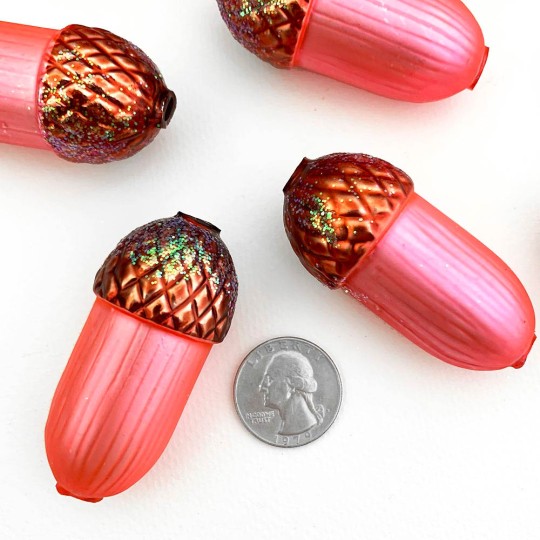 Extra Large Pink and Brown Acorn Figural Glass Garland Bead ~ 2-1/2"