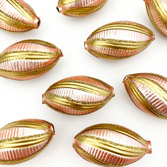 1 Pink and Gold Fancy Twist Glass Garland Bead ~ 2-1/4"