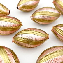 1 Pink and Gold Fancy Twist Glass Garland Bead ~ 2-1/4"