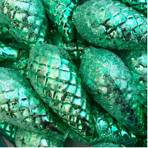 Extra Large Light Green Glittered Pine Cone Figural Glass Garland Bead ~ 2-1/4"
