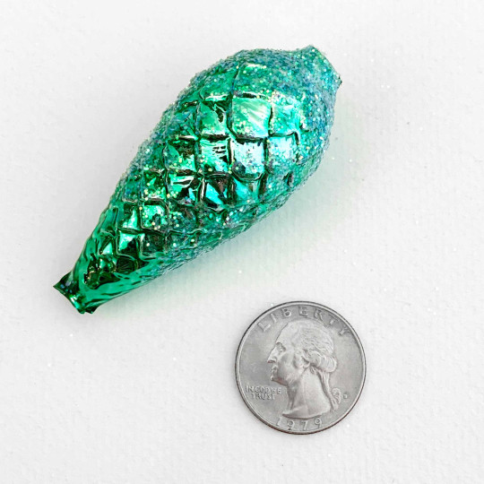 Extra Large Light Green Glittered Pine Cone Figural Glass Garland Bead ~ 2-1/4"
